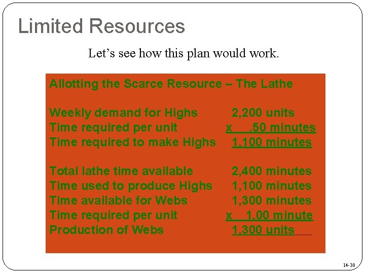 Limited Resources Let’s see how this plan would work. Allotting the Scarce Resource – Limited Resources Let’s see how this plan would work. Allotting the Scarce Resource –
