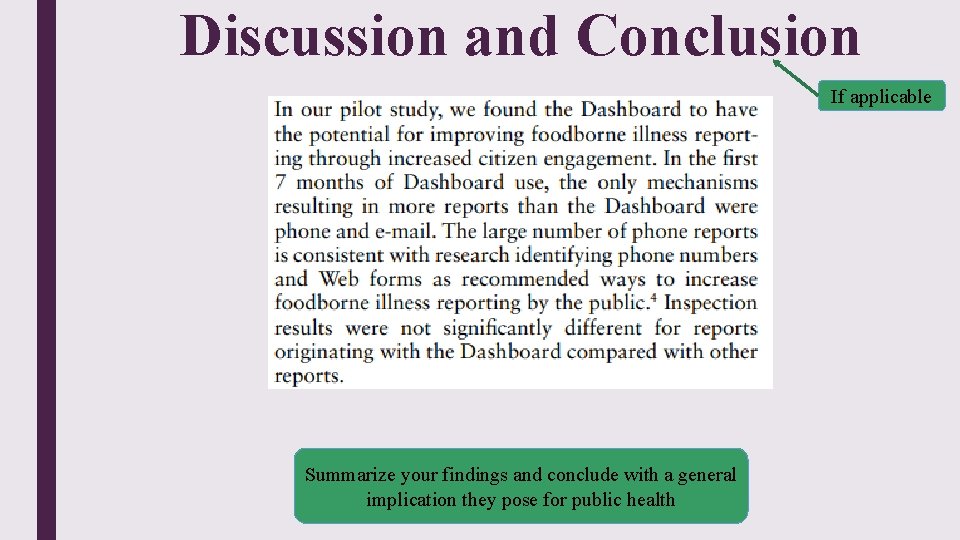 Discussion and Conclusion If applicable Summarize your findings and conclude with a general implication Discussion and Conclusion If applicable Summarize your findings and conclude with a general implication