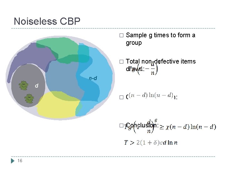 Noiseless CBP � Sample g times to form a group � Total non-defective items
