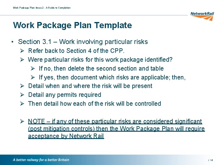 Work Package Plan: Issue 2 - A Guide to Completion Work Package Plan Template