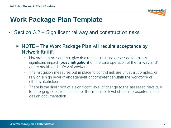 Work Package Plan: Issue 2 - A Guide to Completion Work Package Plan Template