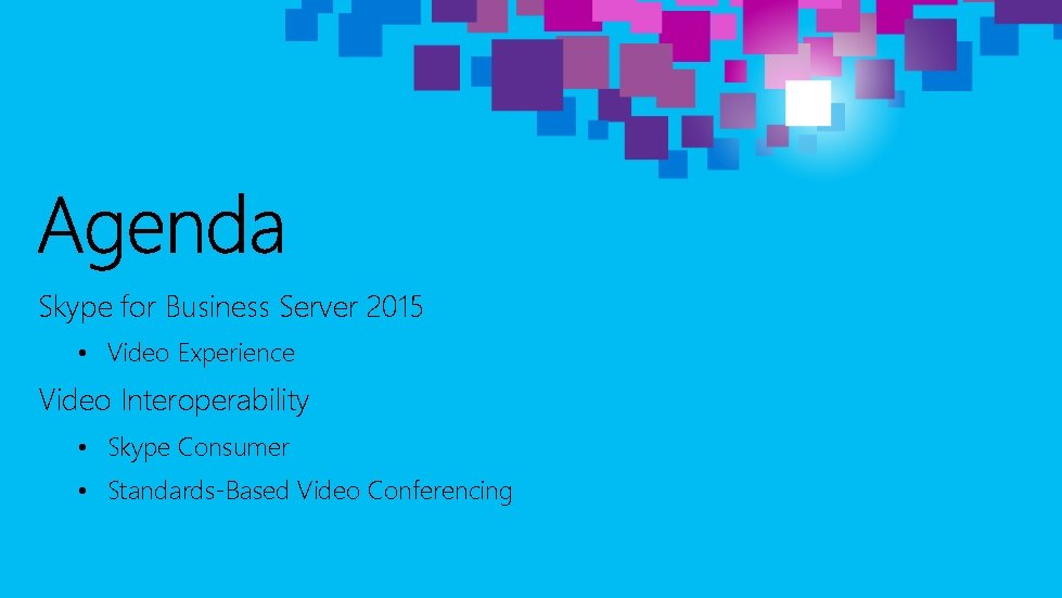 Skype for Business Server 2015 • Video Experience Video Interoperability • Skype Consumer •