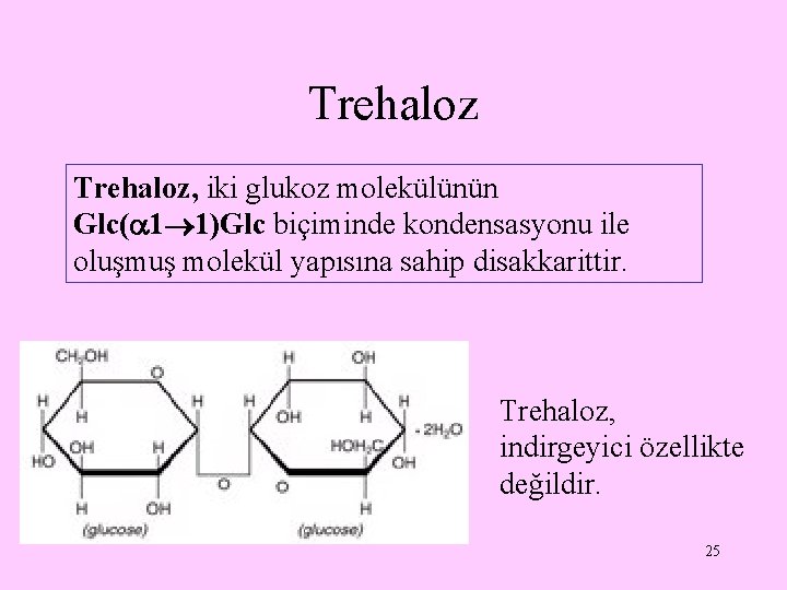 Trehaloz, iki glukoz molekülünün Glc( 1 1)Glc biçiminde kondensasyonu ile oluşmuş molekül yapısına sahip