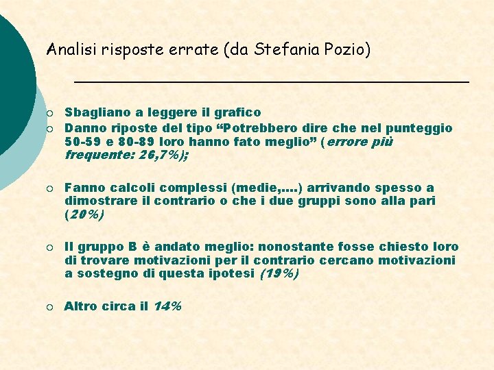 Analisi risposte errate (da Stefania Pozio) ¡ ¡ Sbagliano a leggere il grafico Danno