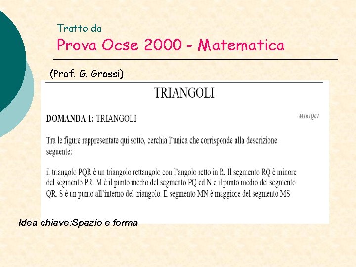 Tratto da Prova Ocse 2000 - Matematica (Prof. G. Grassi) Idea chiave: Spazio e