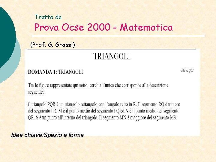 Tratto da Prova Ocse 2000 - Matematica (Prof. G. Grassi) Idea chiave: Spazio e Tratto da Prova Ocse 2000 - Matematica (Prof. G. Grassi) Idea chiave: Spazio e