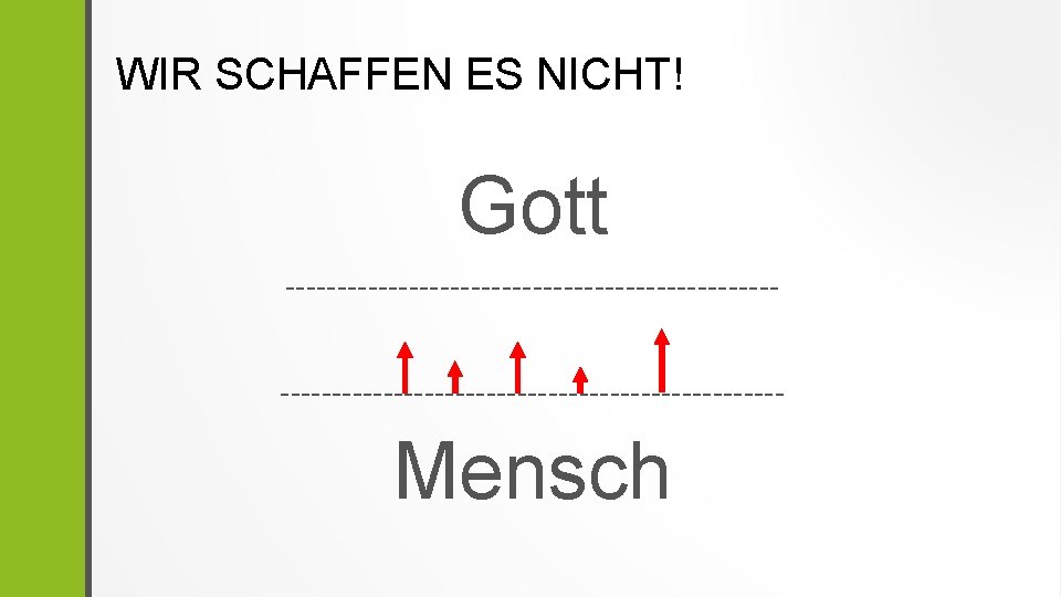 WIR SCHAFFEN ES NICHT! Gott ------------------------------------------------ Mensch 