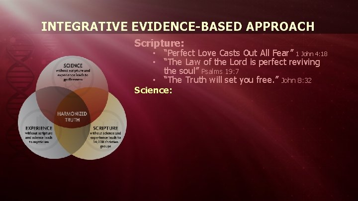 INTEGRATIVE EVIDENCE-BASED APPROACH Scripture: • “Perfect Love Casts Out All Fear” 1 John 4: