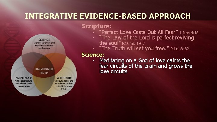 INTEGRATIVE EVIDENCE-BASED APPROACH Scripture: • “Perfect Love Casts Out All Fear” 1 John 4: