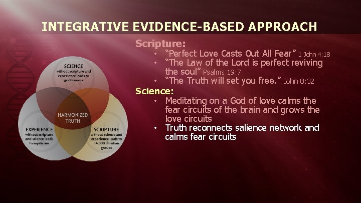 INTEGRATIVE EVIDENCE-BASED APPROACH Scripture: • “Perfect Love Casts Out All Fear” 1 John 4: