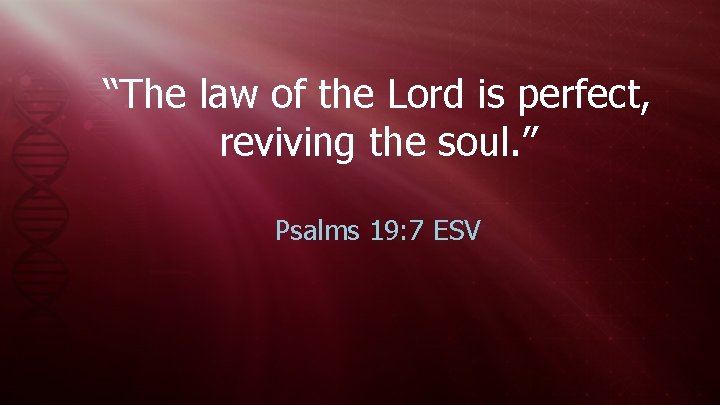 “The law of the Lord is perfect, reviving the soul. ” Psalms 19: 7