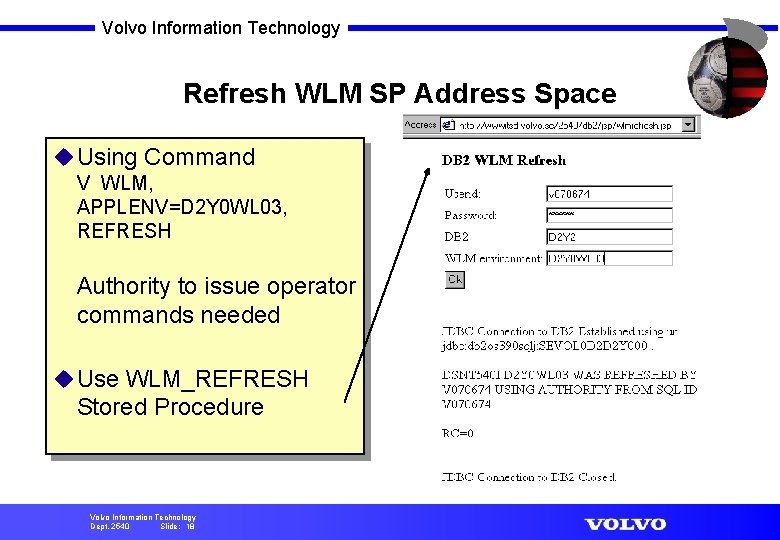 Volvo Information Technology Refresh WLM SP Address Space u Using Command V WLM, APPLENV=D
