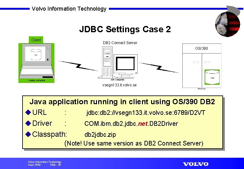 Volvo Information Technology JDBC Settings Case 2 Client DB 2 Connect Server OS/390 vsegn