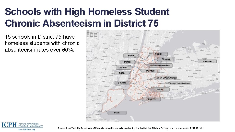 Schools with High Homeless Student Chronic Absenteeism in District 75 15 schools in District