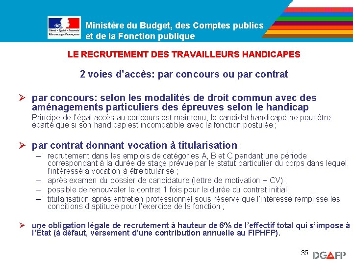 Ministère du Budget, des Comptes publics Ministère de la Fonction publique et de la