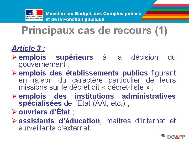 Ministère du Budget, des Comptes publics Ministère de la Fonction publique et de la