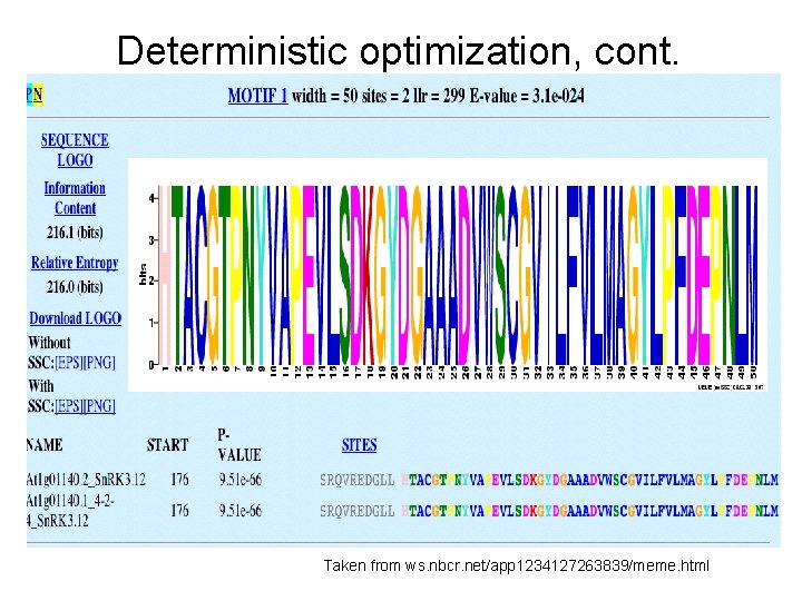 Deterministic optimization, cont. Taken from ws. nbcr. net/app 1234127263839/meme. html 