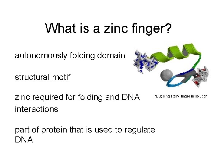 What is a zinc finger? autonomously folding domain structural motif zinc required for folding