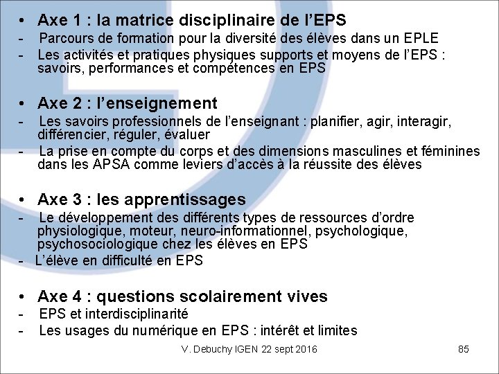  • Axe 1 : la matrice disciplinaire de l’EPS - Parcours de formation