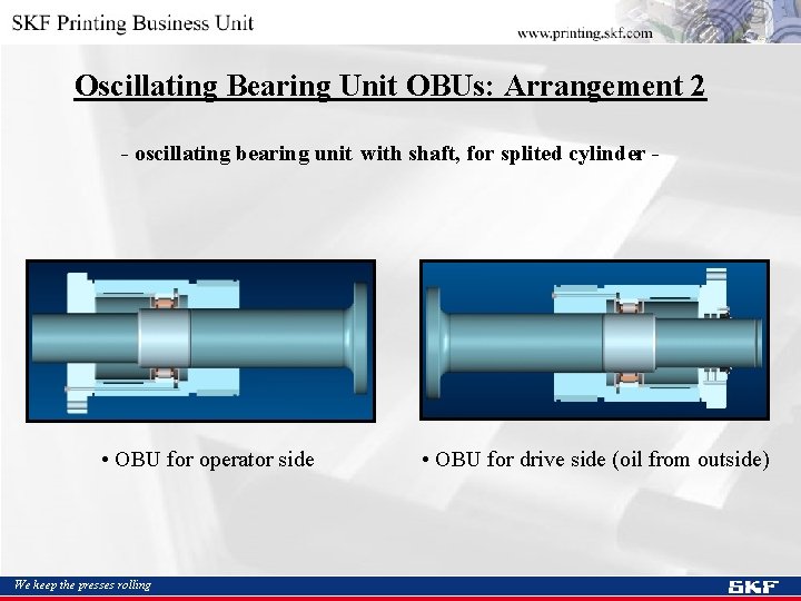 Oscillating Bearing Unit OBUs: Arrangement 2 - oscillating bearing unit with shaft, for splited