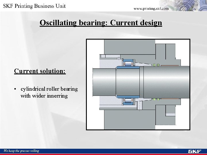 Oscillating bearing: Current design Current solution: • cylindrical roller bearing with wider innerring We