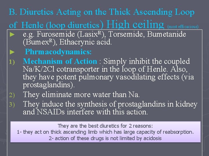 B. Diuretics Acting on the Thick Ascending Loop of Henle (loop diuretics) High ceiling