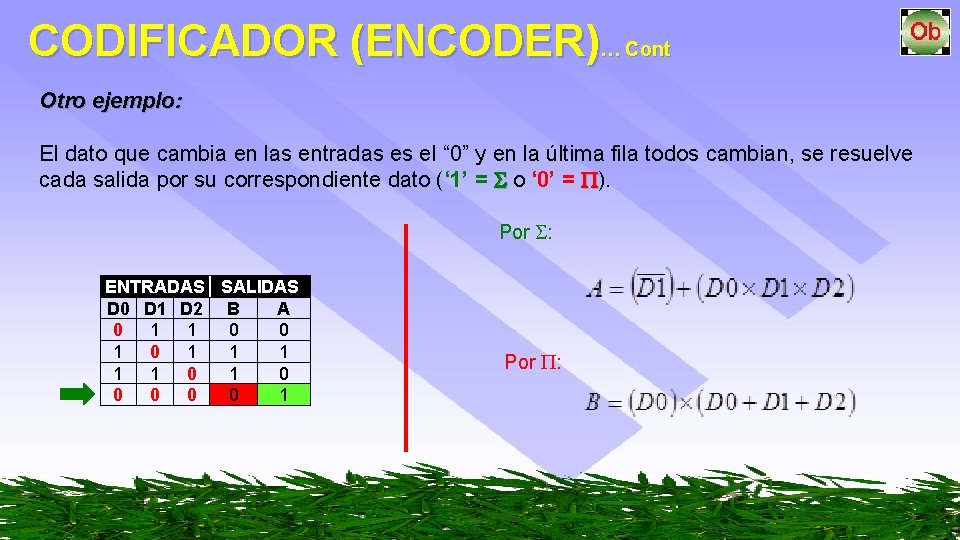 CODIFICADOR (ENCODER)… Cont Otro ejemplo: El dato que cambia en las entradas es el