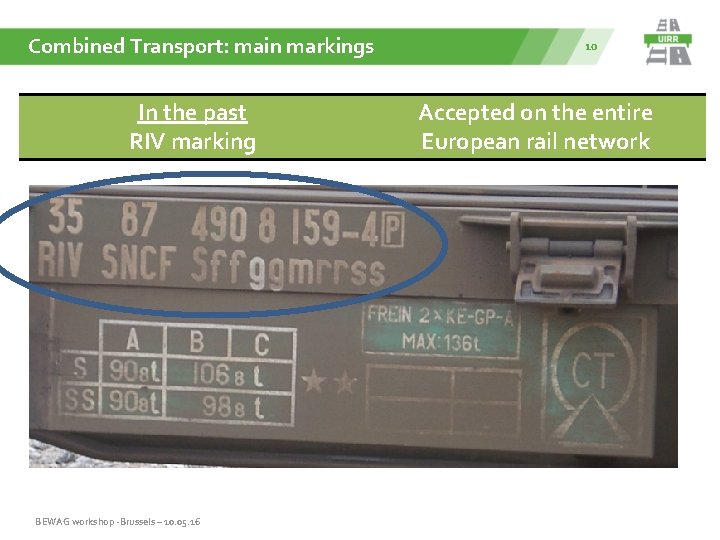 Combined Transport: main markings In the past RIV marking BEWAG workshop -Brussels – 10.
