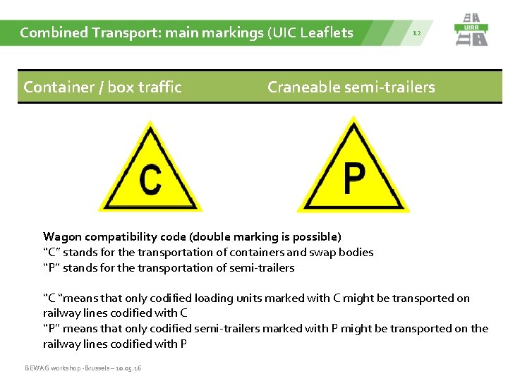 Combined Transport: main markings (UIC Leaflets Container / box traffic 12 Craneable semi-trailers Wagon
