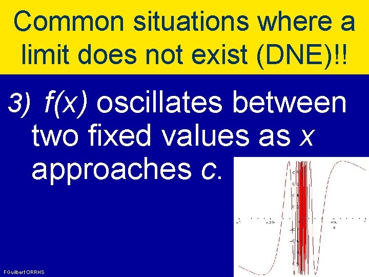 Common situations where a limit does not exist (DNE)!! 3) f(x) oscillates between two