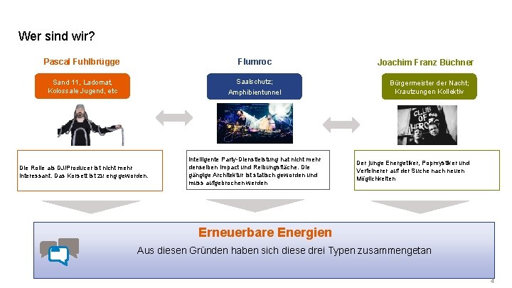 Wer sind wir? Pascal Fuhlbrügge Flumroc Sand 11, Ladomat, Kolossale Jugend, etc Saalschutz; Amphibientunnel