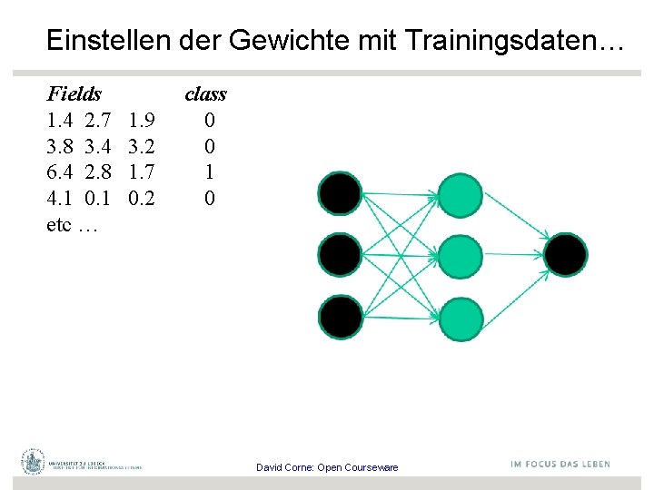 Einstellen der Gewichte mit Trainingsdaten… Fields 1. 4 2. 7 3. 8 3. 4