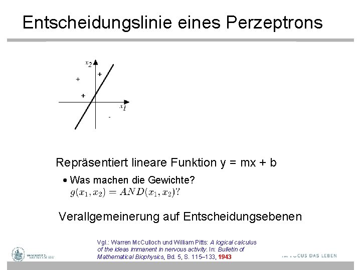 Entscheidungslinie eines Perzeptrons Repräsentiert lineare Funktion y = mx + b Was machen die