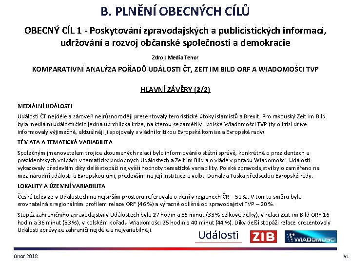 B. PLNĚNÍ OBECNÝCH CÍLŮ OBECNÝ CÍL 1 - Poskytování zpravodajských a publicistických informací, udržování