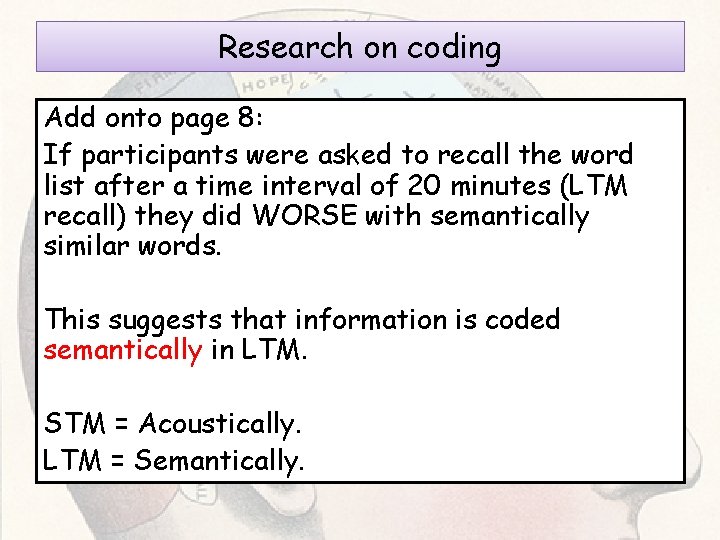 Research on coding Add onto page 8: If participants were asked to recall the Research on coding Add onto page 8: If participants were asked to recall the