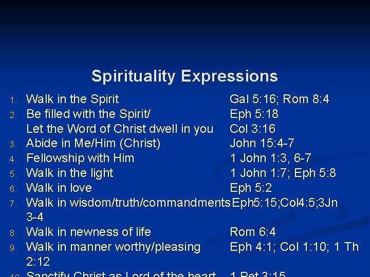 Spirituality Expressions 1. 2. 3. 4. 5. 6. 7. 8. 9. Walk in the