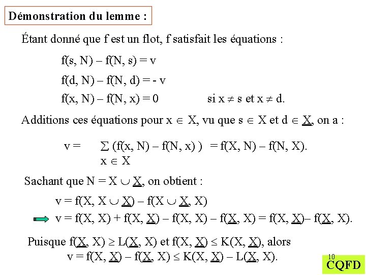 Démonstration du lemme : Étant donné que f est un flot, f satisfait les