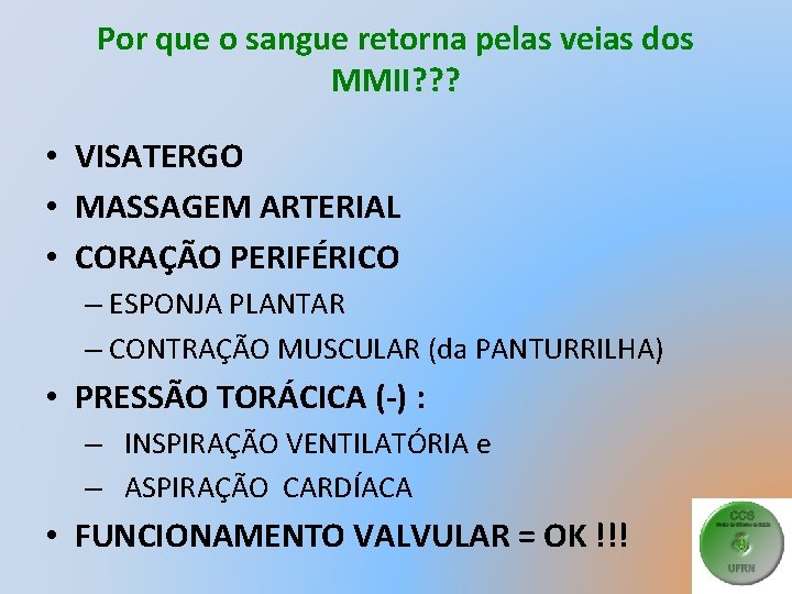 Por que o sangue retorna pelas veias dos MMII? ? ? • VISATERGO •