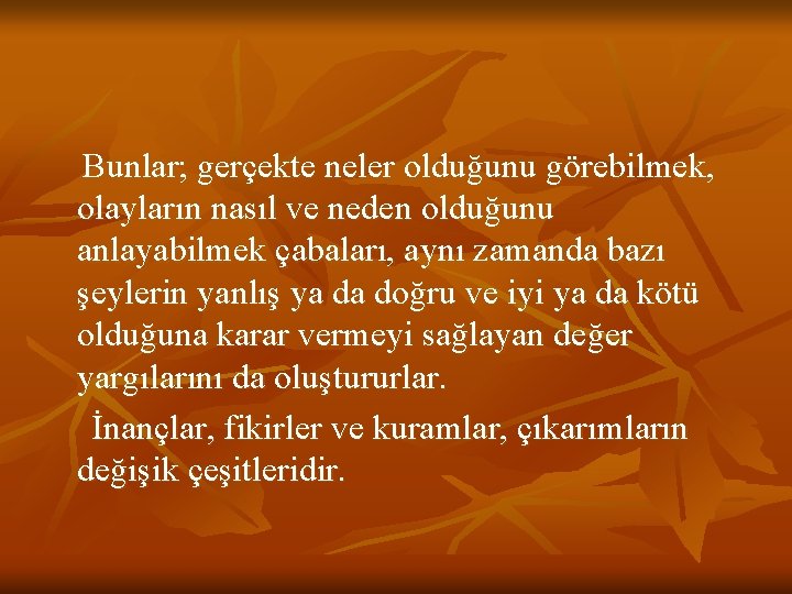 Bunlar; gerçekte neler olduğunu görebilmek, olayların nasıl ve neden olduğunu anlayabilmek çabaları, aynı zamanda