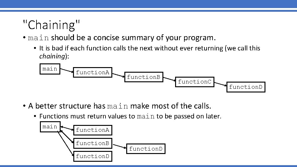 "Chaining" • main should be a concise summary of your program. • It is
