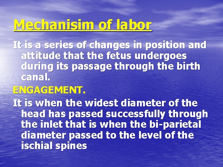 Mechanisim of labor It is a series of changes in position and attitude that