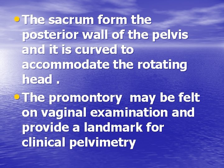  • The sacrum form the posterior wall of the pelvis and it is