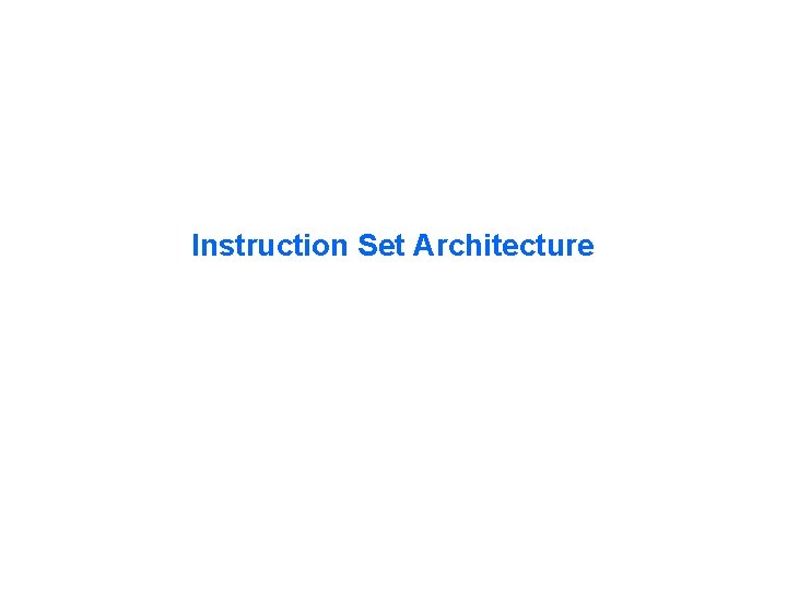 Instruction Set Architecture Instruction Set Architecture