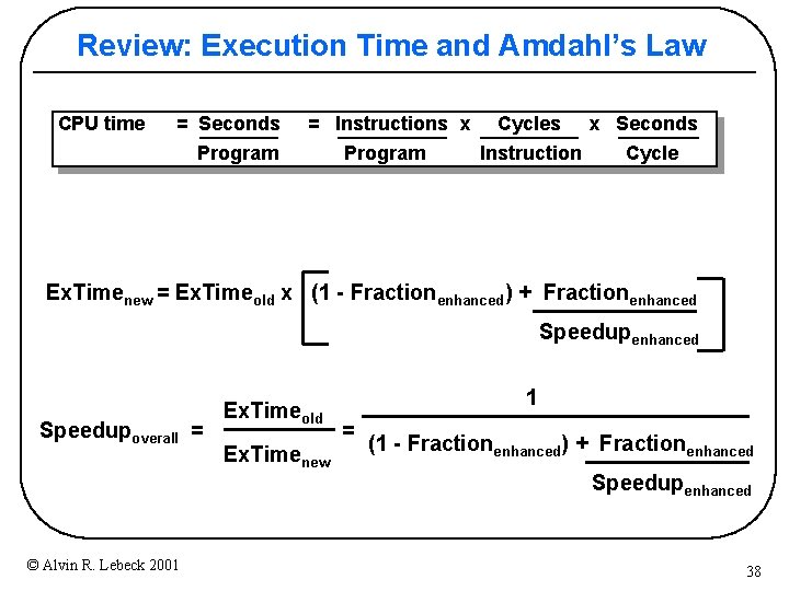 Review: Execution Time and Amdahl’s Law CPU time = Seconds = Instructions x Cycles Review: Execution Time and Amdahl’s Law CPU time = Seconds = Instructions x Cycles