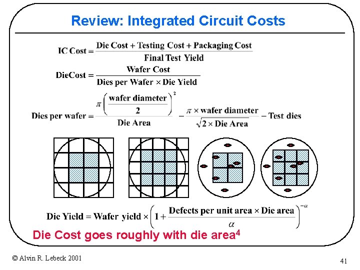 Review: Integrated Circuit Costs Die Cost goes roughly with die area 4 © Alvin Review: Integrated Circuit Costs Die Cost goes roughly with die area 4 © Alvin