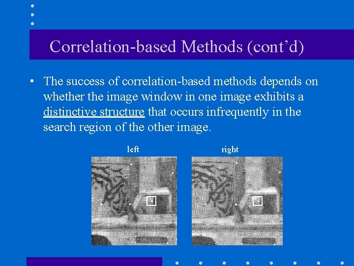 Correlation-based Methods (cont’d) • The success of correlation-based methods depends on whether the image