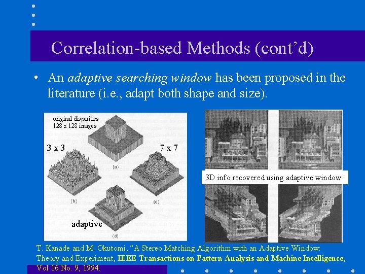 Correlation-based Methods (cont’d) • An adaptive searching window has been proposed in the literature