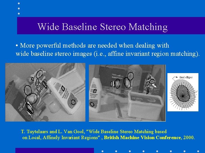 Wide Baseline Stereo Matching • More powerful methods are needed when dealing with wide