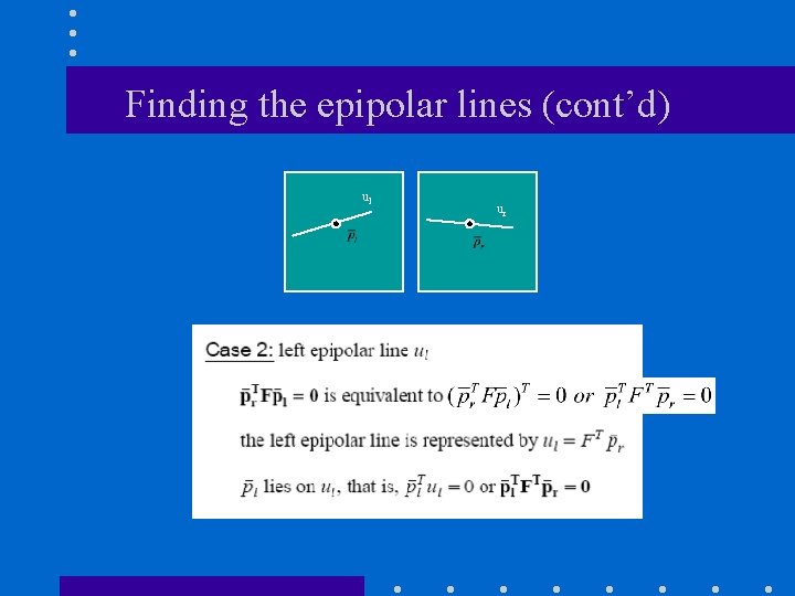 Finding the epipolar lines (cont’d) ul ur 