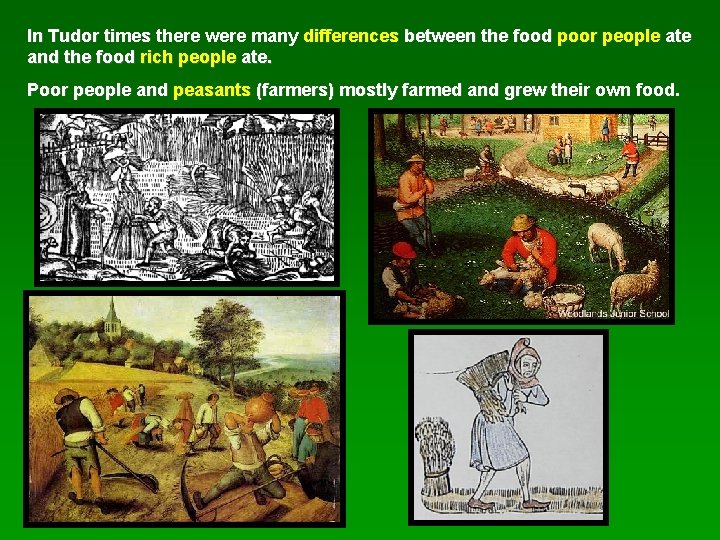 In Tudor times there were many differences between the food poor people ate and